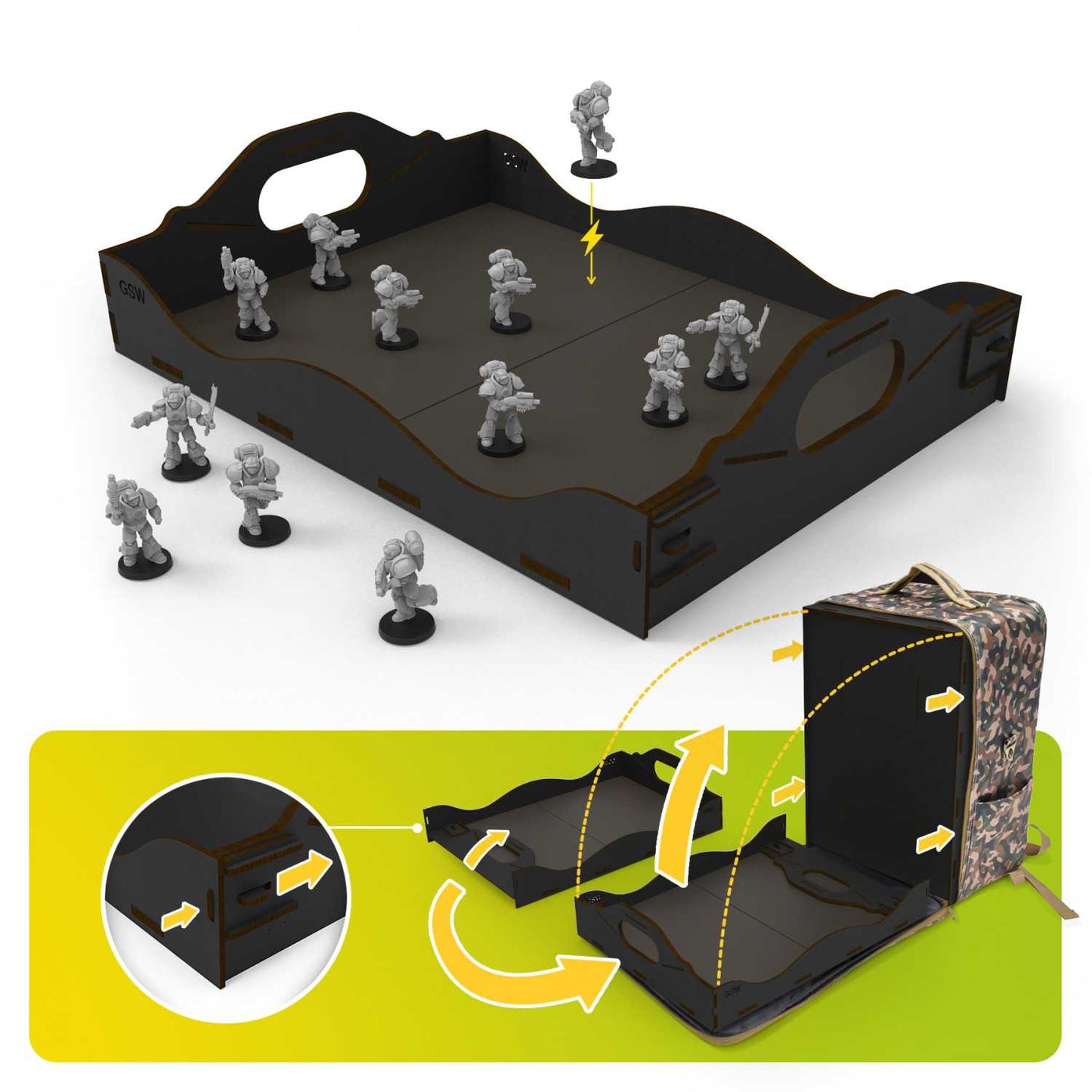 Bandeja para torneos plegable para mochila de transporte