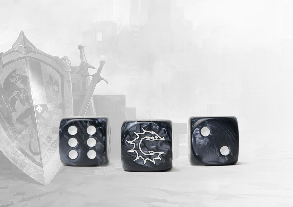 Conquest: 24 dados color gris marmolado con el logo de conquest