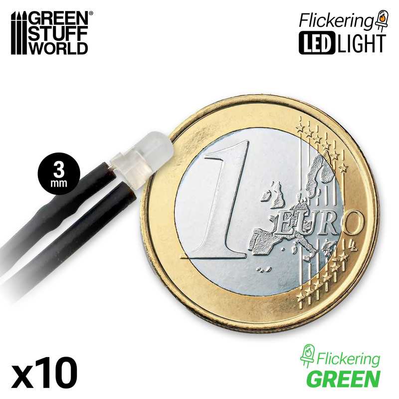 Luces LED Parpadeantes Verdes 3mm x10