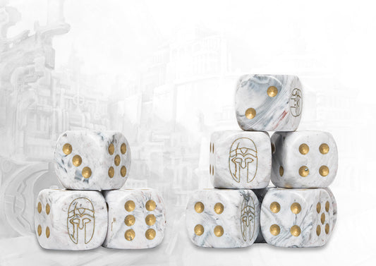 Conquest: 24 dados marmoleados con el logo de City States
