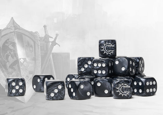 Conquest: 24 dados color gris marmolado con el logo de conquest