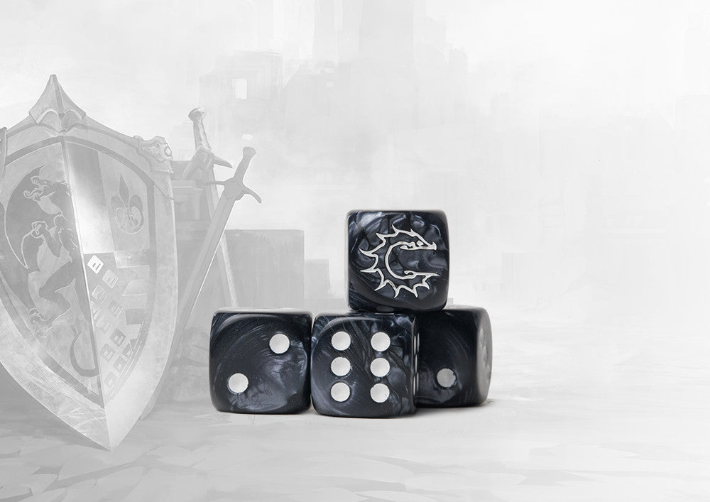 Conquest: 24 dados color gris marmolado con el logo de conquest