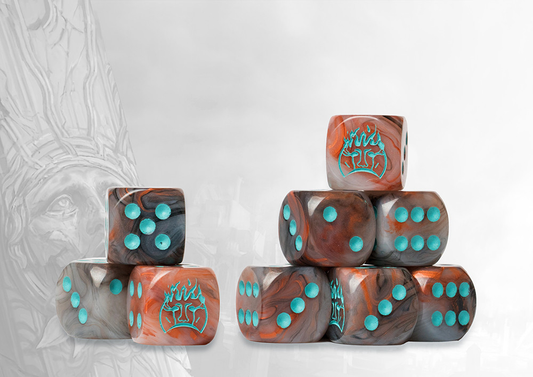 Conquest: 24 dados color marrón marmoleado con el logo del Old Dominion