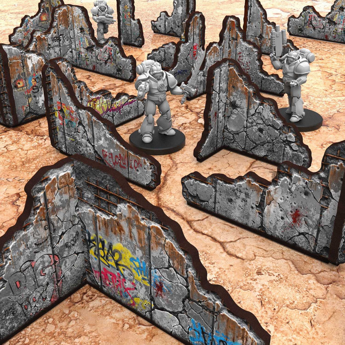Muros de hormigón en ruinas prepintados