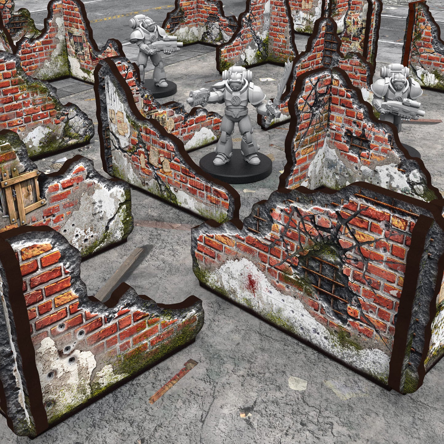 Muros de ladrillos en ruinas prepintados