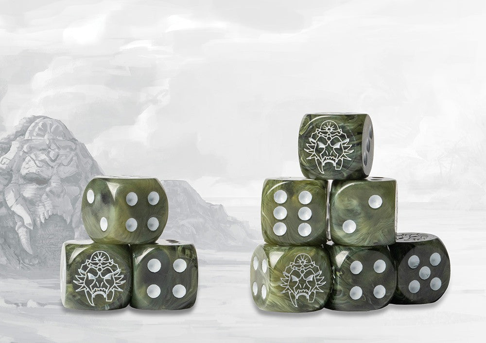 Conquest: 24 dados color verde marmoleado con el logo de W'adrhun