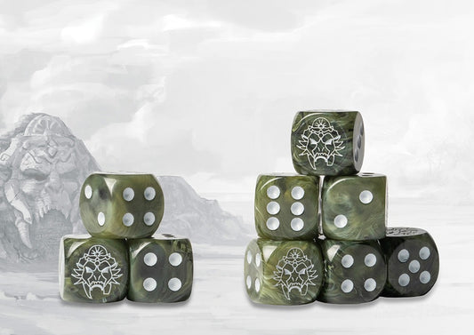Conquest: 24 dados color verde marmoleado con el logo de W'adrhun